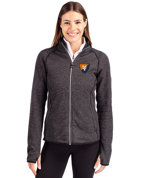 Illinois Fighting Illini College Vault Cutter & Buck Mainsail Sweater-Knit Womens Full Zip Jacket Charcoal Heather Front