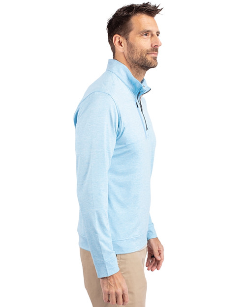 Old Dominion Monarchs College Vault Cutter & Buck Stealth Heathered Quarter Zip Mens Pullover Atlas Light Blue Side