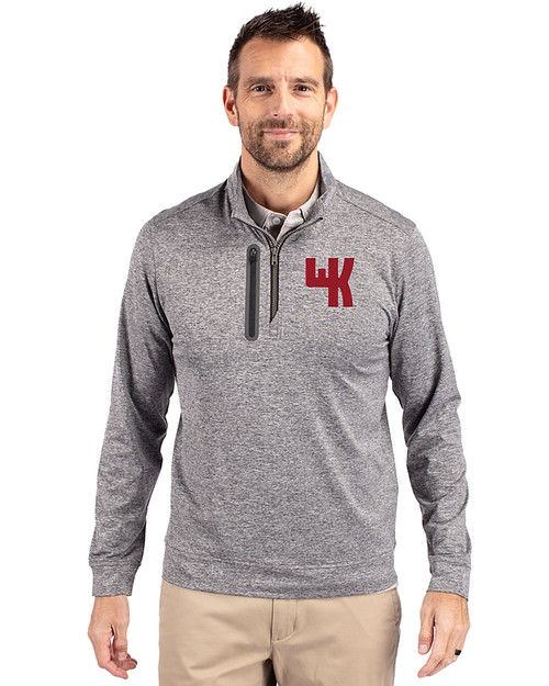 Western Kentucky Hilltoppers College Vault Cutter & Buck Stealth Heathered Quarter Zip Mens Pullover Elemental Grey Front