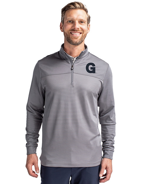 Gonzaga Bulldogs College Vault Cutter & Buck Traverse Stretch Eco Stripe Quarter Zip Mens Pullover Elemental Grey Front