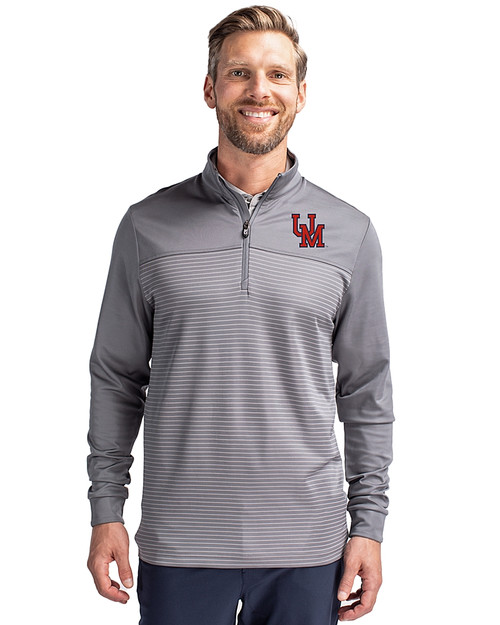 Ole Miss Rebels College Vault Cutter & Buck Traverse Stretch Eco Stripe Quarter Zip Mens Pullover Elemental Grey Front