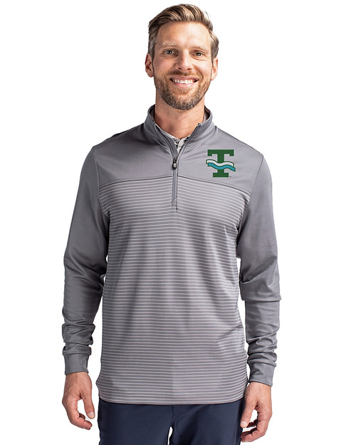 Tulane Green Wave College Vault Cutter & Buck Traverse Stretch Eco Stripe Quarter Zip Mens Pullover Elemental Grey Front