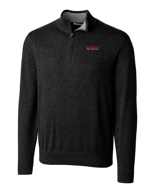 Texas Tech Red Raiders College Vault Cutter & Buck Lakemont Tri-Blend Mens Big and Tall Quarter Zip Pullover Sweater Black Mannequin