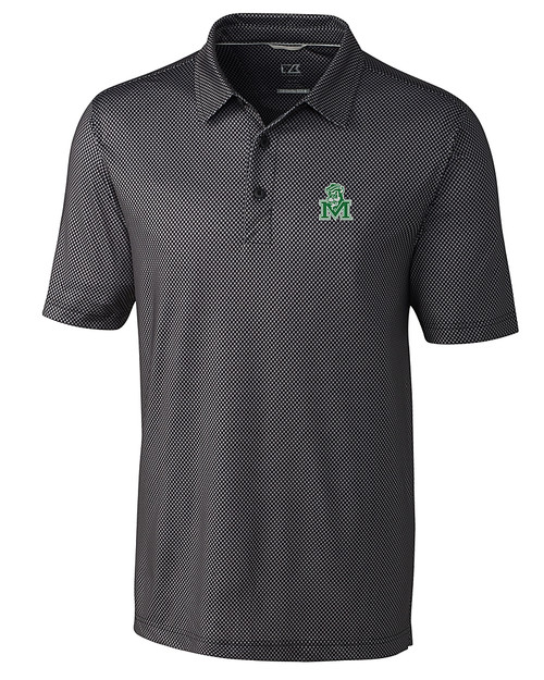 Marshall Thundering Herd College Vault Cutter & Buck Pike Mini Pennant Print Stretch Mens Polo Black Mannequin