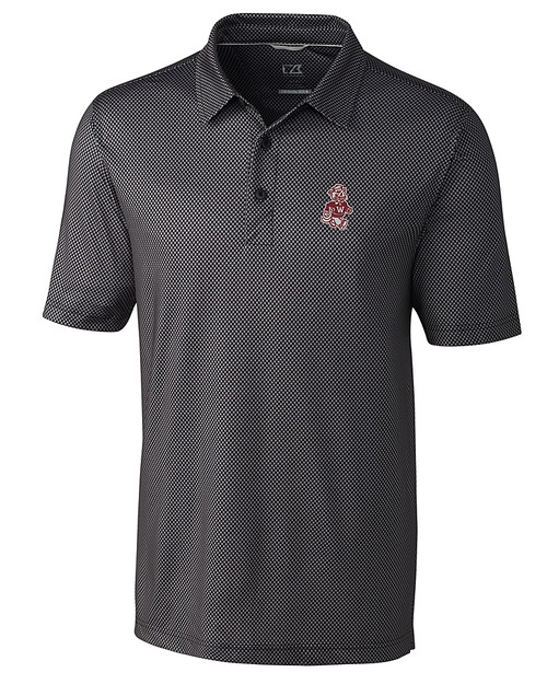 Washington State Cougars College Vault Cutter & Buck Pike Mini Pennant Print Stretch Mens Polo Black Mannequin