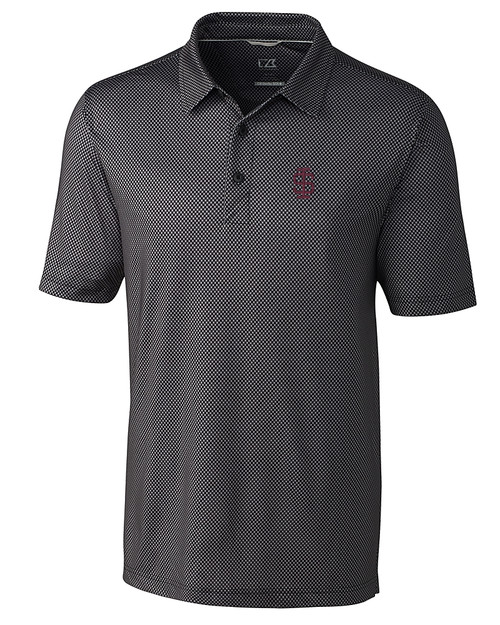 Southern Illinois Salukis College Vault Cutter & Buck Pike Mini Pennant Print Stretch Mens Polo Black Mannequin