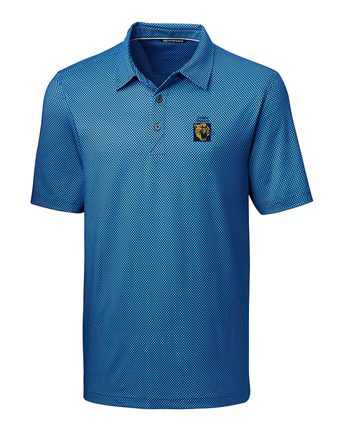 FIU Panthers College Vault Cutter & Buck Pike Mini Pennant Print Stretch Mens Polo Liberty Navy Mannequin