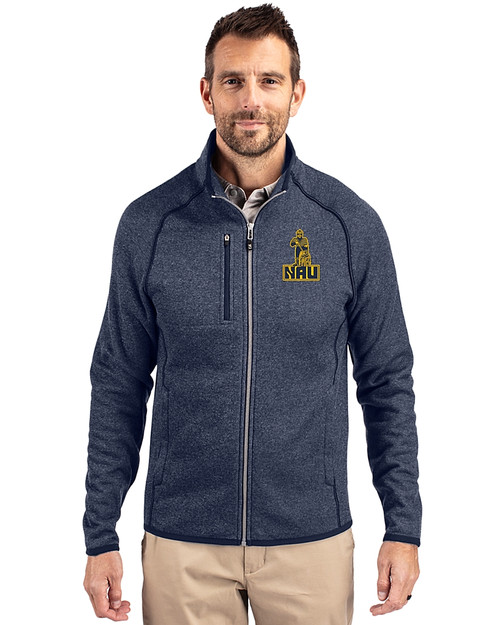 Northern Arizona Lumberjacks College Vault Cutter & Buck Mainsail Sweater-Knit Mens Full Zip Jacket Liberty Navy Heather Front