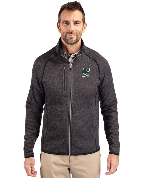 Portland State Vikings College Vault Cutter & Buck Mainsail Sweater-Knit Mens Full Zip Jacket Charcoal Heather Front