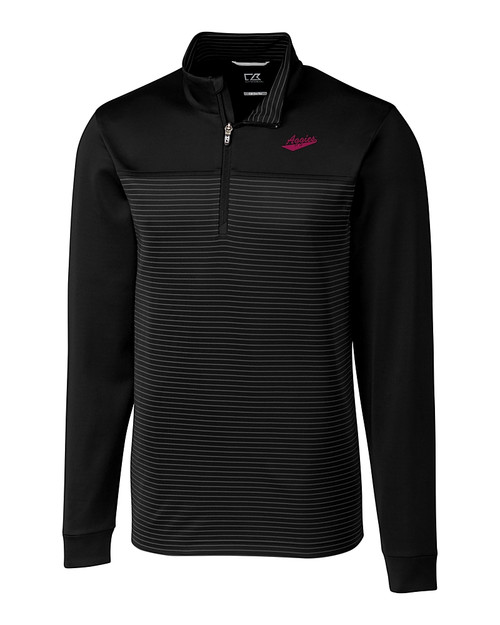 New Mexico State Aggies College Vault Cutter & Buck Traverse Stretch Eco Stripe Quarter Zip Mens Big and Tall Pullover BL_MANN_HG 