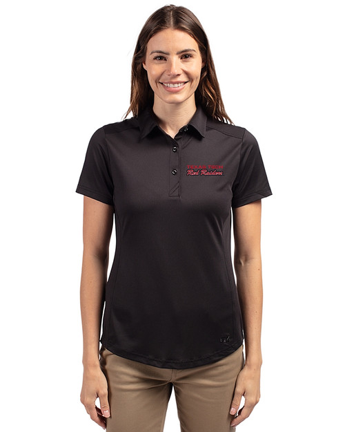 Texas Tech Red Raiders College Vault Cutter & Buck Prospect Eco Textured Stretch Recycled Womens Short Sleeve Polo Black Front