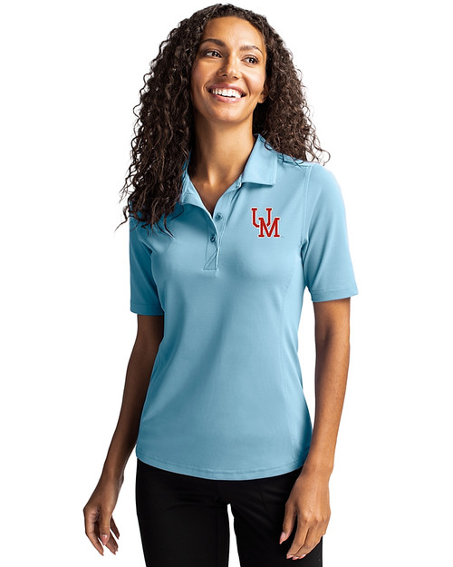 Ole Miss Rebels College Vault Cutter & Buck Virtue Eco Pique Recycled Womens Polo Atlas Light Blue Front
