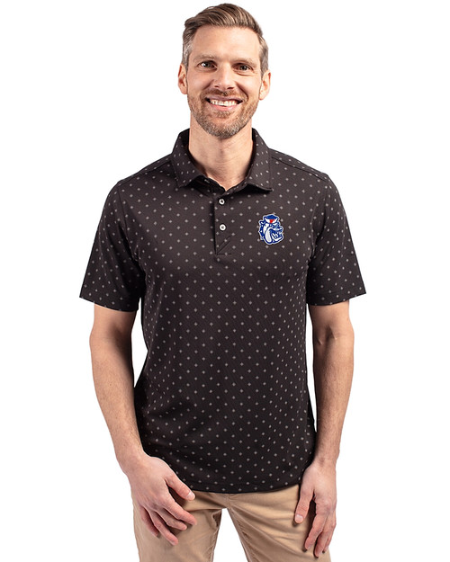 Fresno State Bulldogs College Vault Cutter & Buck Virtue Eco Pique Tile Print Recycled Mens Polo Black Front