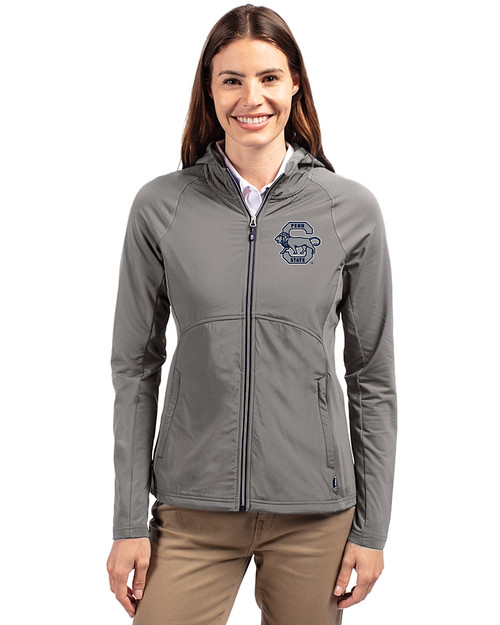 Penn State Nittany Lions College Vault Cutter & Buck Adapt Eco Knit Hybrid Recycled Womens Full Zip Jacket Elemental Grey Front