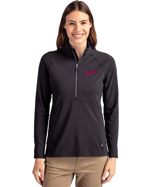 New Mexico State Aggies College Vault Cutter & Buck Adapt Eco Knit Stretch Recycled Womens Half Zip Pullover Black Front