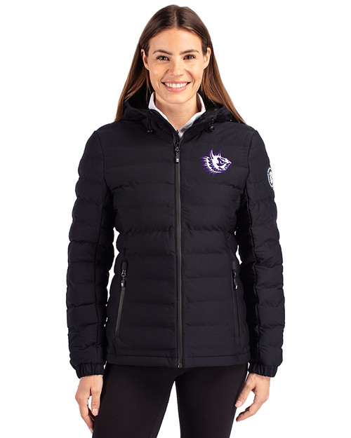 Texas Christian Horned Frogs College Vault Cutter & Buck Mission Ridge Repreve® Eco Insulated Womens Puffer Jacket Black Front