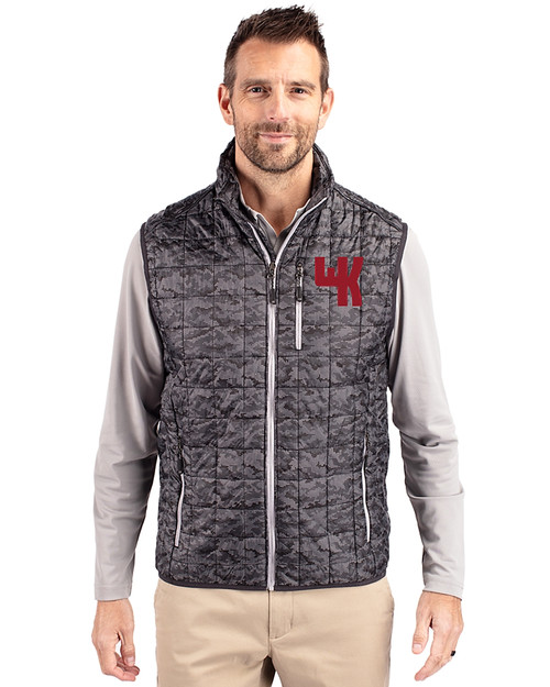 Western Kentucky Hilltoppers College Vault Cutter & Buck Rainier PrimaLoft® Mens Eco Insulated Full Zip Printed Puffer Vest Black Front