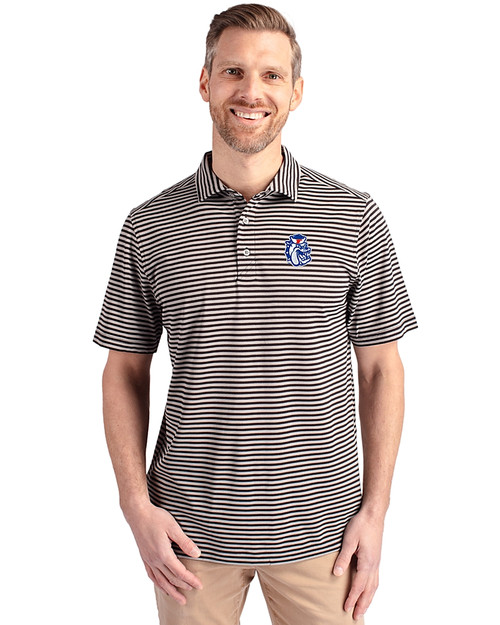 Fresno State Bulldogs College Vault Cutter & Buck Virtue Eco Pique Stripe Recycled Mens Big and Tall Polo Black Front