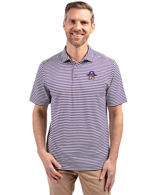 East Carolina (ECU) Pirates College Vault Cutter & Buck Virtue Eco Pique Stripe Recycled Mens Big and Tall Polo College Purple Front