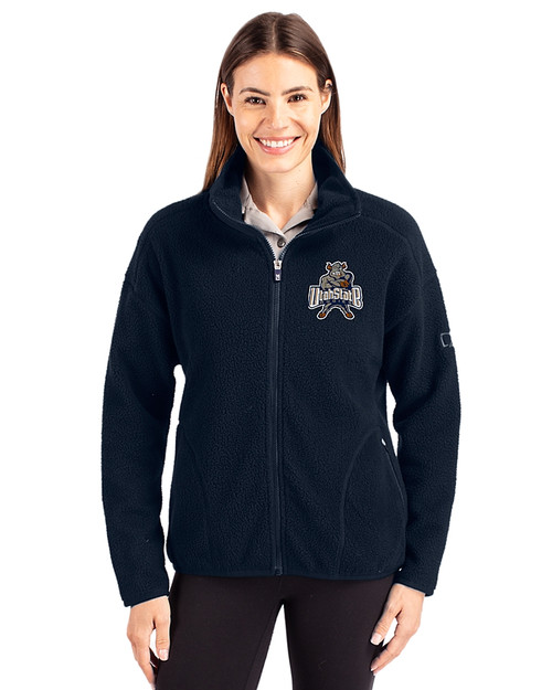 Utah State Aggies College Vault Cutter & Buck Cascade Eco Fleece Womens Full Zip Jacket Navy Blue Front
