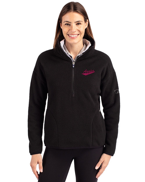 New Mexico State Aggies College Vault Cutter & Buck Cascade Eco Fleece Womens Pullover Jacket Black Front