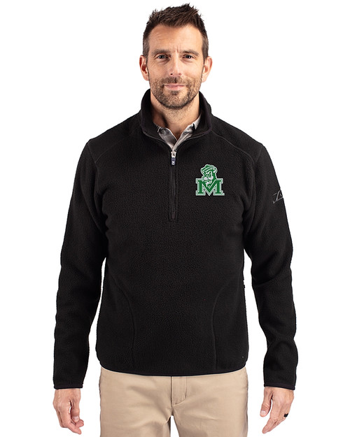 Marshall Thundering Herd College Vault Cutter & Buck Cascade Eco Fleece Mens Quarter Zip Jacket Black Front