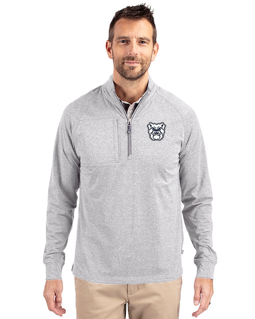 Butler Bulldogs Cutter & Buck Adapt Eco Knit Heather Mens Big & Tall Quarter Zip Pullover Polished Heather Front