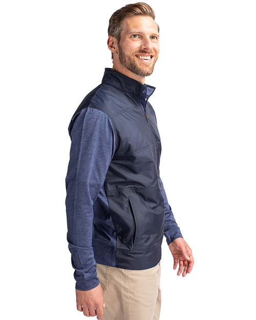 Minnesota Twins Cutter & Buck Stealth Hybrid Quilted Mens Big and Tall Full Zip Windbreaker Jacket Liberty Navy Side