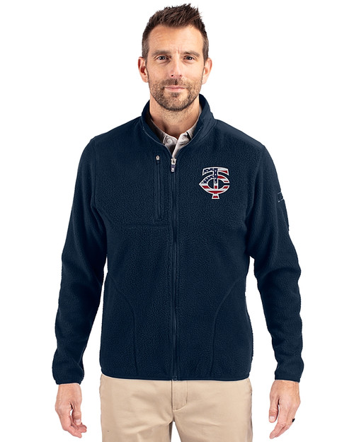Minnesota Twins Stars & Stripes Cutter & Buck Cascade Eco Sherpa Mens Big & Tall Fleece Jacket Navy Blue Front