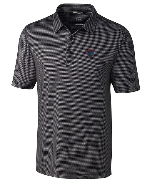 DePaul Blue Demons Cutter & Buck Pike Mini Pennant Print Stretch Mens Polo Black Mannequin