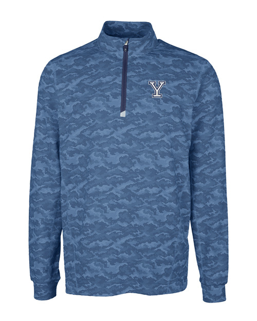 Yale Bulldogs Cutter & Buck Traverse Camo Print Stretch Quarter Zip Mens Big and Tall Pullover NVBU_MANN_HG 1