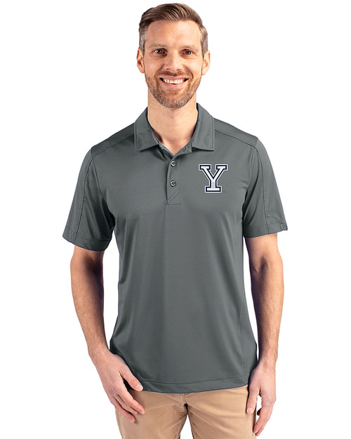 Yale Bulldogs Cutter & Buck Prospect Eco Textured Stretch Recycled Mens Big & Tall Polo Elemental Grey Front