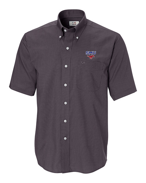 SMU Mustangs Cutter & Buck Epic Easy Care Nailshead Mens Big and Tall Short Sleeve Dress Shirt Black Mannequin