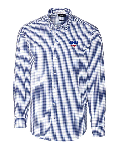 SMU Mustangs Cutter & Buck Easy Care Stretch Gingham Mens Long Sleeve Dress Shirt TBL_MANN_HG 