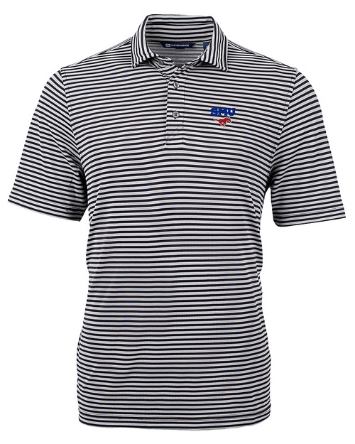 SMU Mustangs Cutter & Buck Virtue Eco Pique Stripe Recycled Mens Polo BL_MANN_HG 