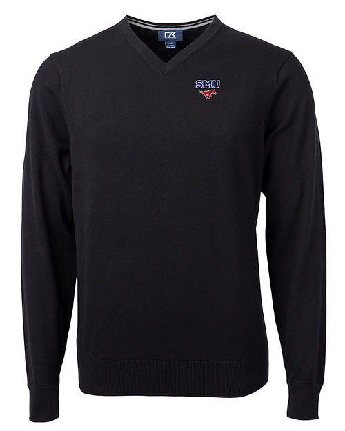 SMU Mustangs Cutter & Buck Lakemont Tri-Blend Mens V-Neck Pullover Sweater Black Mannequin
