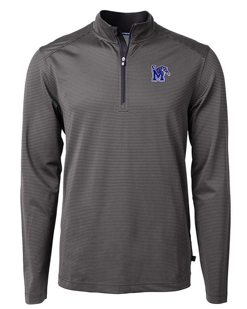 Memphis Tigers Cutter & Buck Virtue Eco Pique Micro Stripe Recycled Mens Big & Tall Quarter Zip BLEG_MANN_HG 