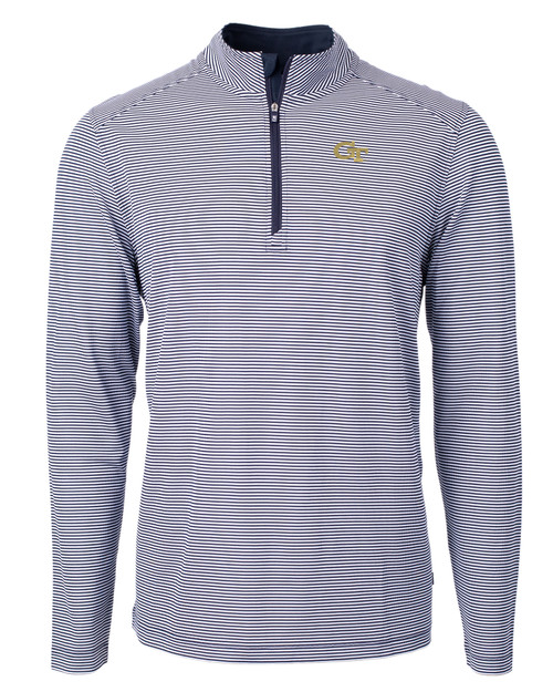 Georgia Tech Yellow Jackets Cutter & Buck Virtue Eco Pique Micro Stripe Recycled Mens Big & Tall Quarter Zip NVBW_MANN_HG 1