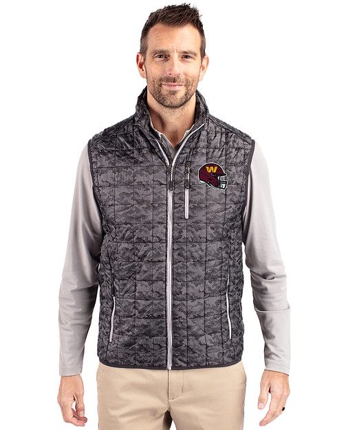 Washington Commanders NFL Helmet Cutter & Buck Rainier PrimaLoft® Mens Eco Insulated Full Zip Printed Puffer Vest Black Front
