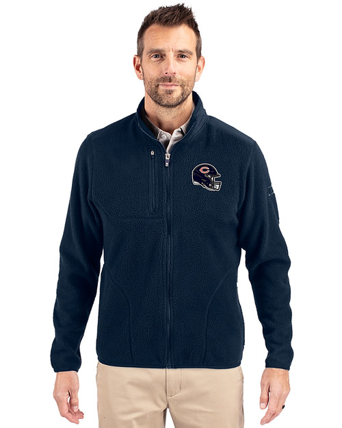 Chicago Bears NFL Helmet Cutter & Buck Cascade Eco Sherpa Mens Big & Tall Fleece Jacket Navy Blue Front