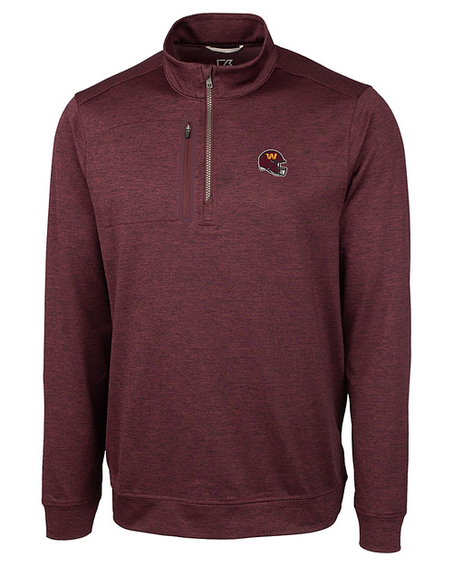 Washington Commanders NFL Helmet Cutter & Buck Stealth Heathered Quarter Zip Mens Pullover Bordeaux Mannequin