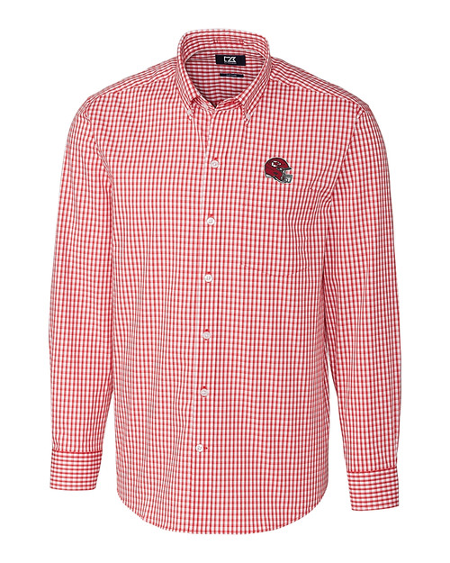 Kansas City Chiefs NFL Helmet Cutter & Buck Easy Care Stretch Gingham Mens Long Sleeve Dress Shirt Cardinal Red Mannequin