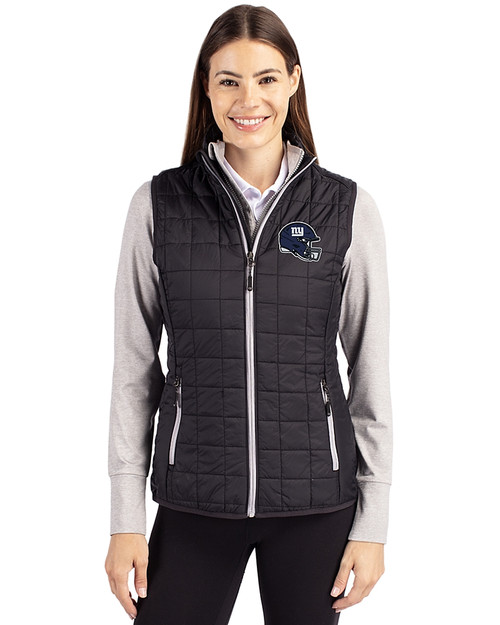 New York Giants NFL Helmet Cutter & Buck Rainier PrimaLoft® Womens Eco Insulated Full Zip Puffer Vest Black Front