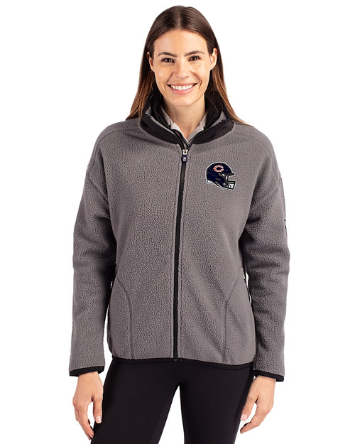 Chicago Bears NFL Helmet Cutter & Buck Cascade Eco Fleece Womens Full Zip Jacket Elemental Grey/Black Front