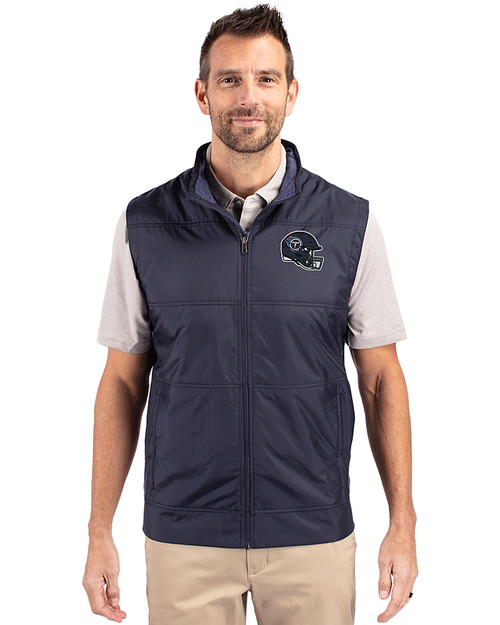 Tennessee Titans NFL Helmet Cutter & Buck Stealth Hybrid Quilted Mens Big and Tall Windbreaker Vest Liberty Navy Front