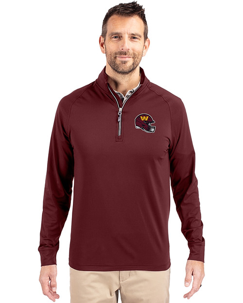 Washington Commanders NFL Helmet Cutter & Buck Adapt Eco Knit Stretch Recycled Mens Quarter Zip Pullover BRD_PRO_HG 