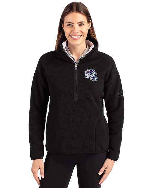Buffalo Bills NFL Helmet Cutter & Buck Cascade Eco Fleece Womens Pullover Jacket Black Front