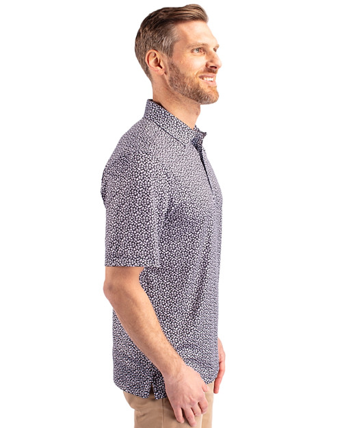 New York Giants NFL Helmet Cutter & Buck Pike Magnolia Print Stretch Mens Polo Black/Polished Side