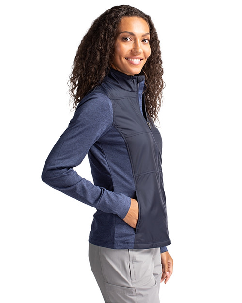 New England Patriots NFL Helmet Cutter & Buck Stealth Hybrid Quilted Womens Full Zip Windbreaker Jacket Liberty Navy Side