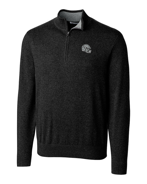 Las Vegas Raiders NFL Helmet Cutter & Buck Lakemont Tri-Blend Mens Big and Tall Quarter Zip Pullover Sweater Black Mannequin